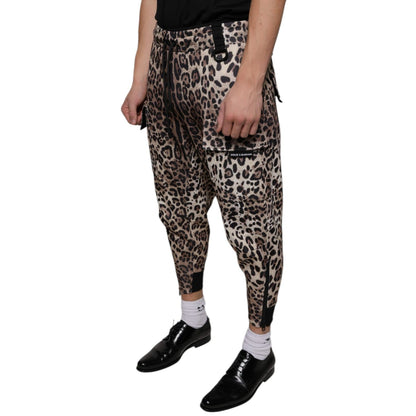 Dolce & Gabbana Brown Leopard Polyester Jogger Pants