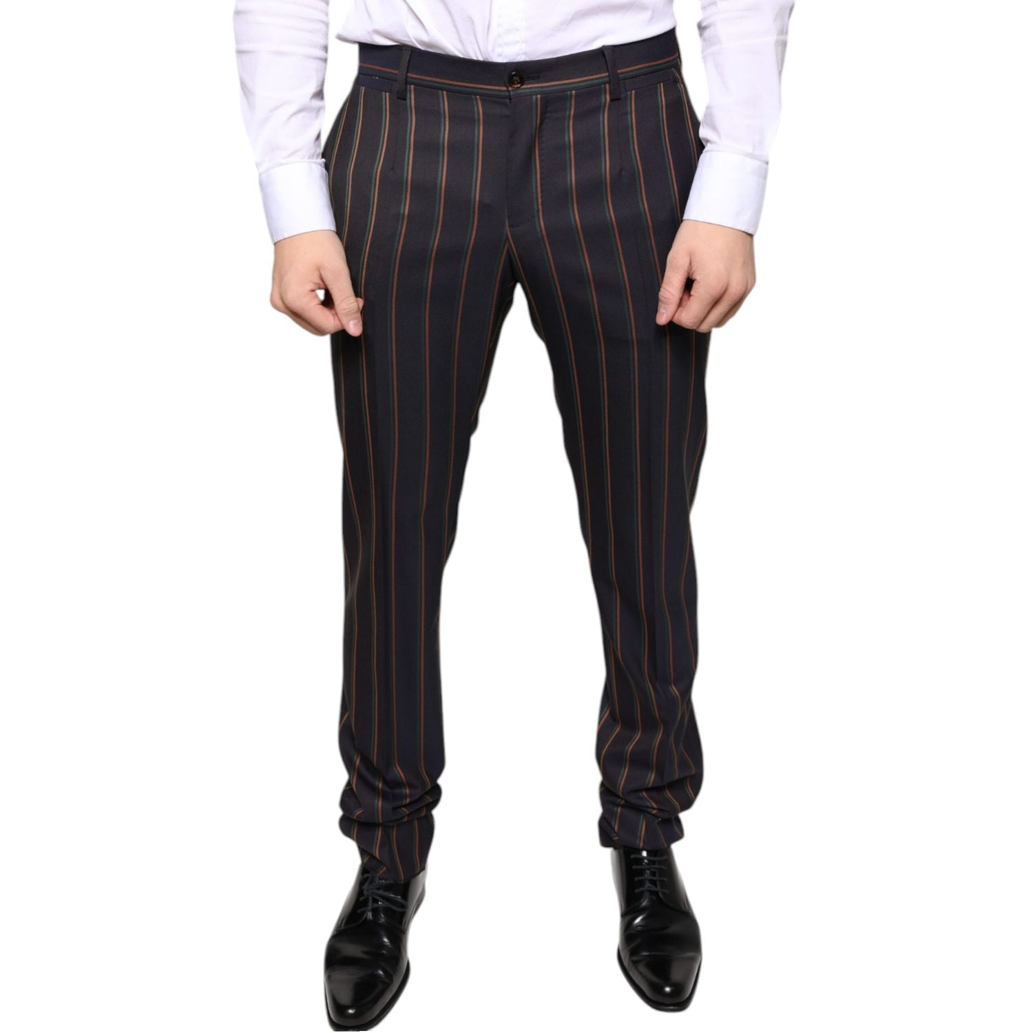 Dolce & Gabbana Brown Stripes Skinny Men Dress Pants