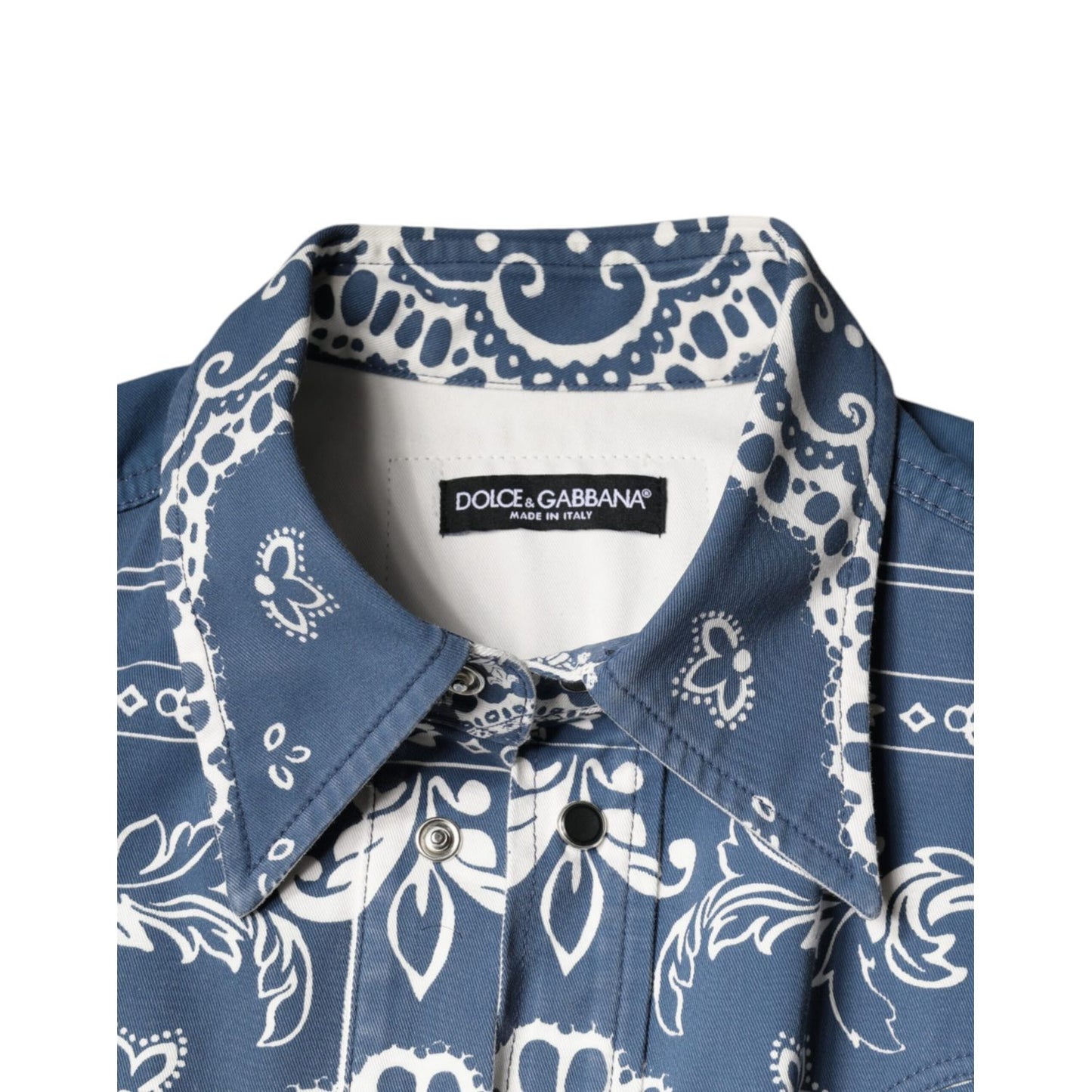 Dolce & Gabbana Blue White Bandana Print Cotton Casual Shirt