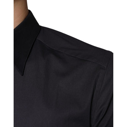 Dolce & Gabbana Black Cotton Stretch Dress GOLD Formal Shirt