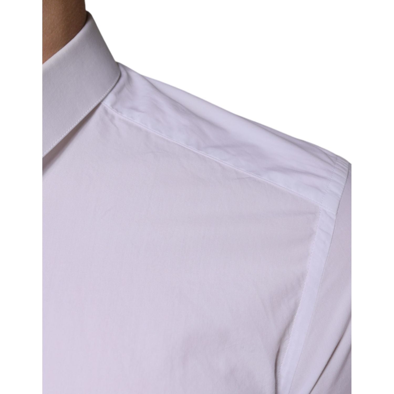 Dolce & Gabbana White Cotton Dress GOLD Formal Collared Shirt