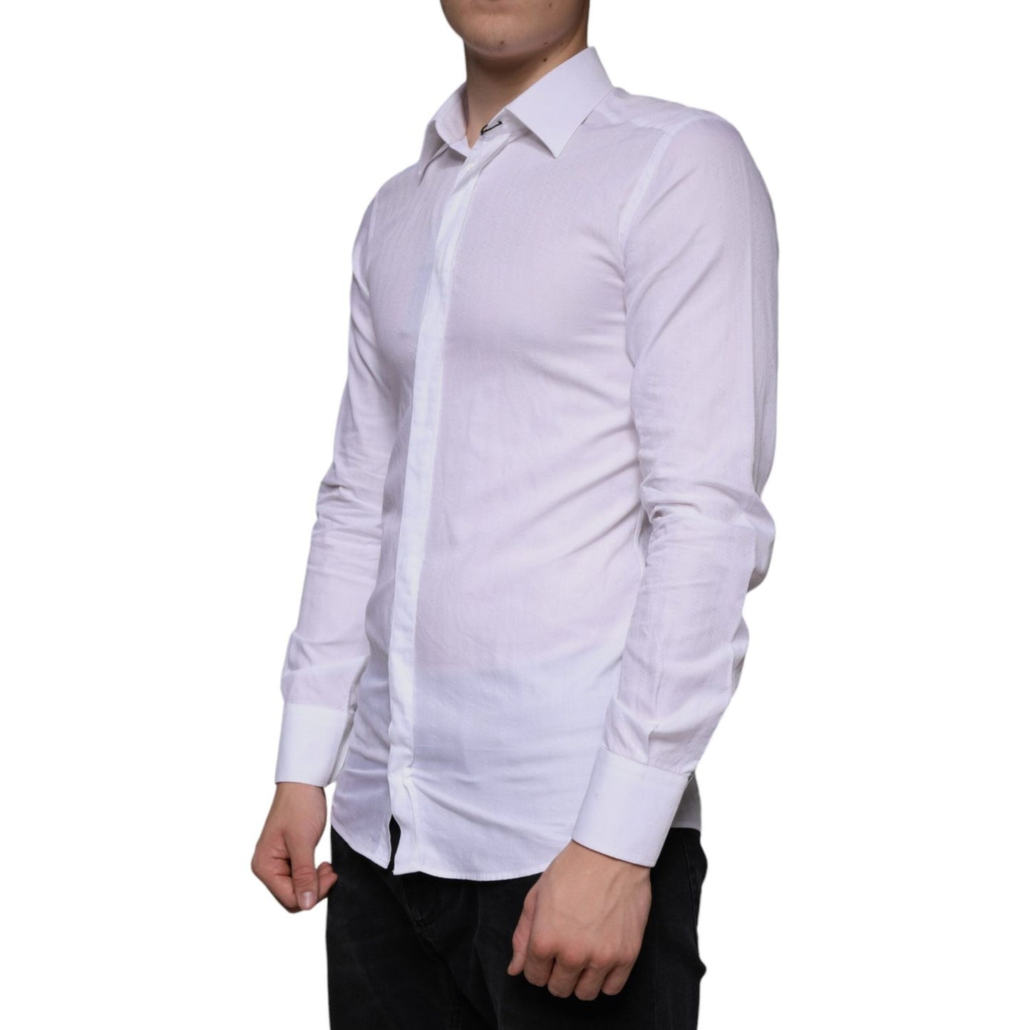 Dolce & Gabbana White Cotton Men Dress GOLD Formal Shirt TSH86306-38