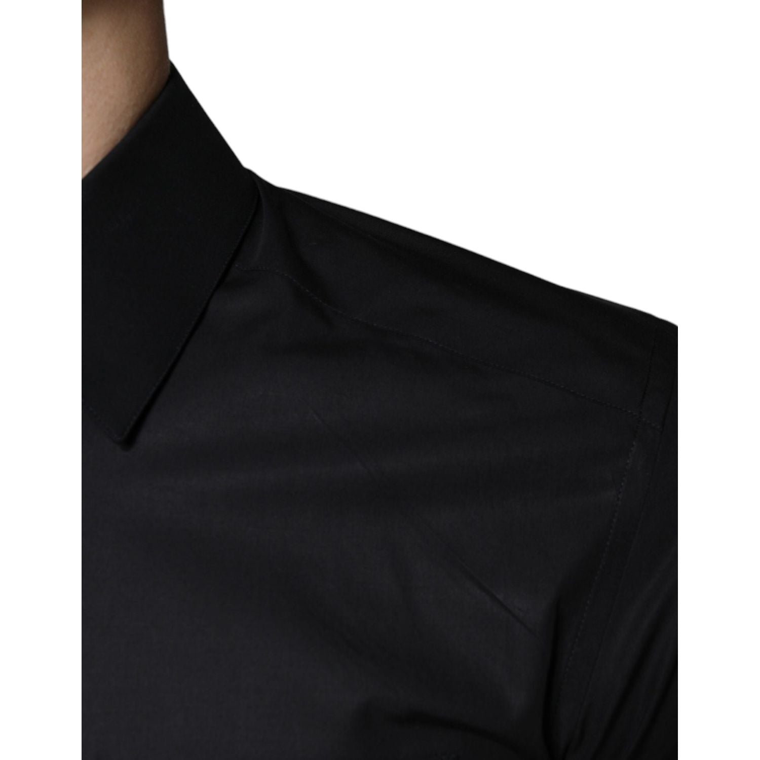 Dolce & Gabbana Black Cotton Stretch Dress GOLD Formal Shirt