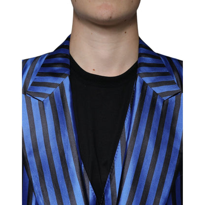 Dolce & Gabbana Metallic Blue Stripes Formal 3 Piece Suit