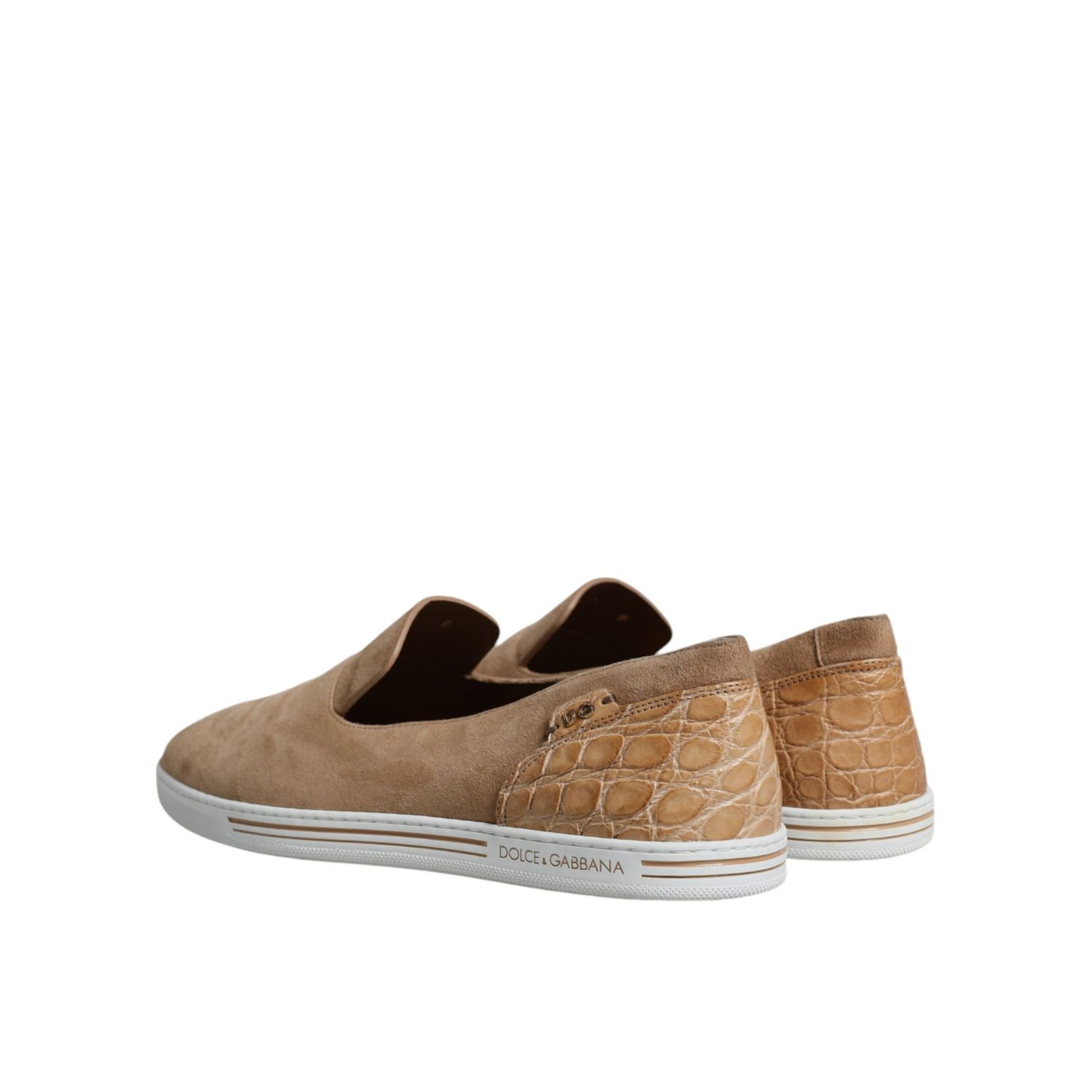 Dolce & Gabbana Beige Suede Caiman Loafers Slippers Shoes