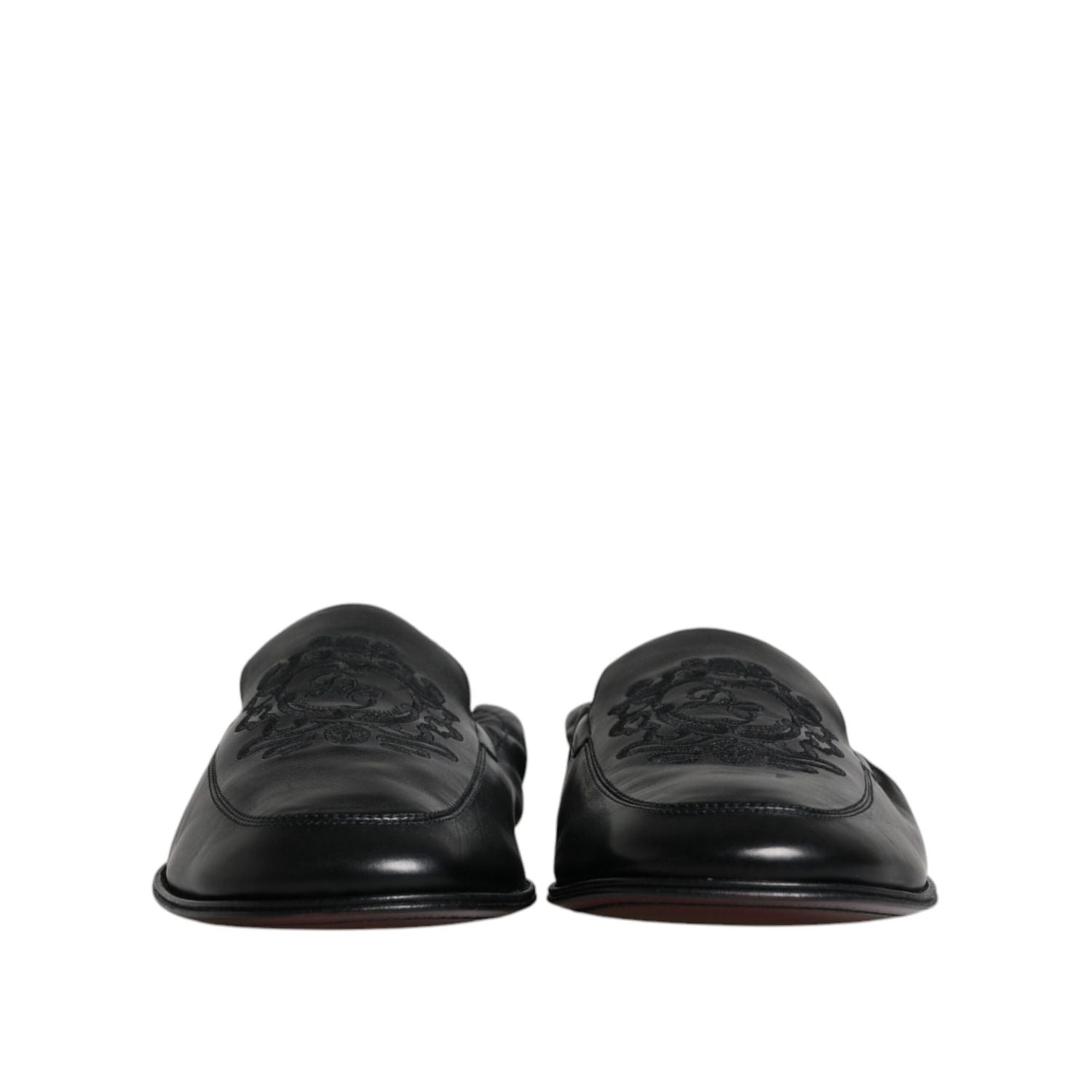 Dolce & Gabbana Black Logo Embroidered Leather Loafer Men Dress Shoes