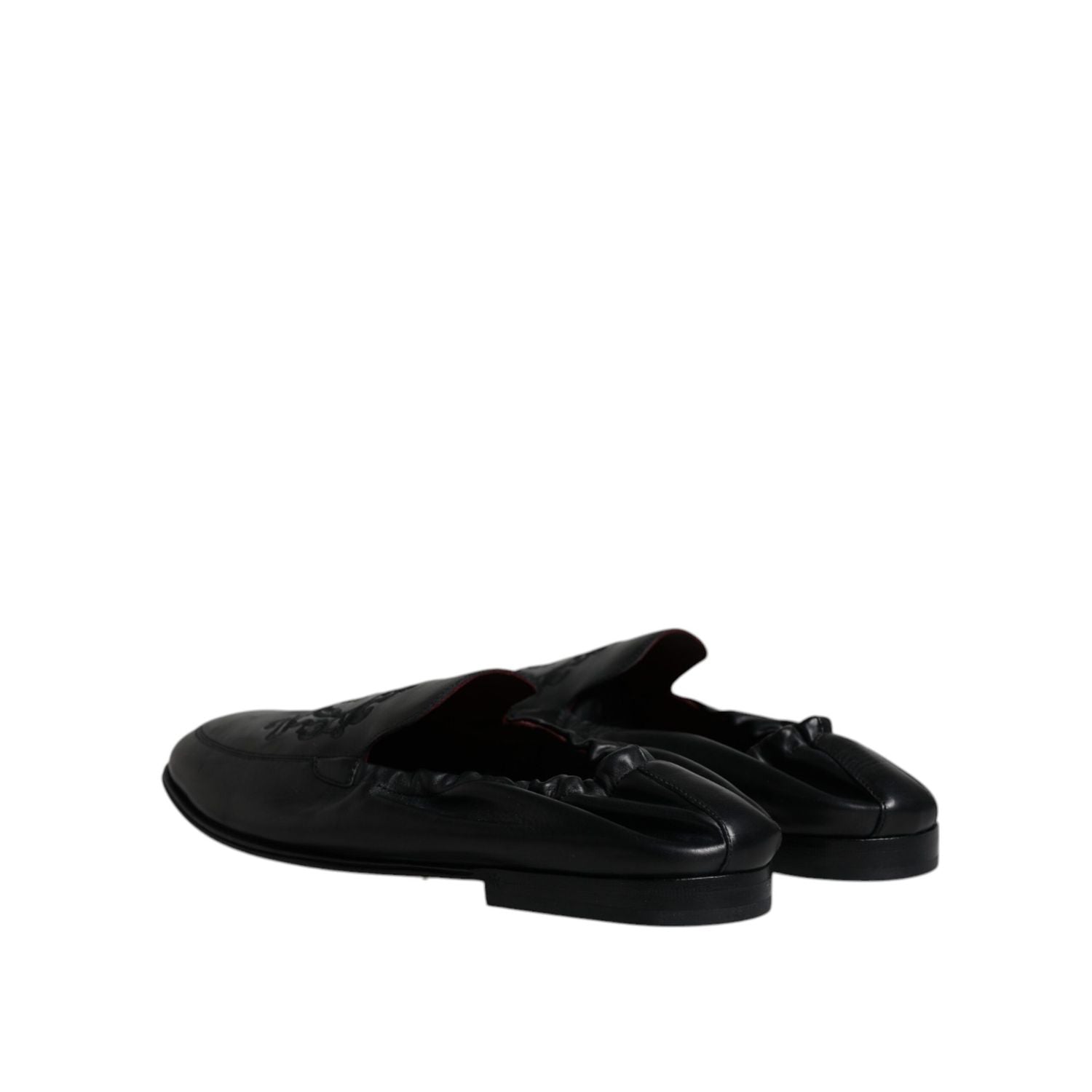 Dolce & Gabbana Black Logo Embroidered Leather Loafer Men Dress Shoes