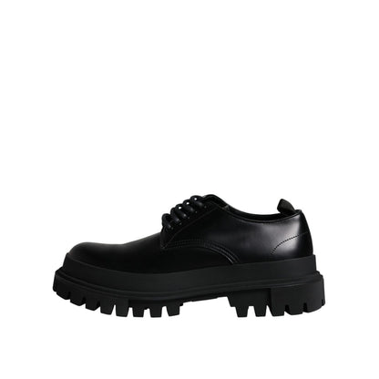 Dolce & Gabbana Black Leather Lace Up Trekking Dress Shoes