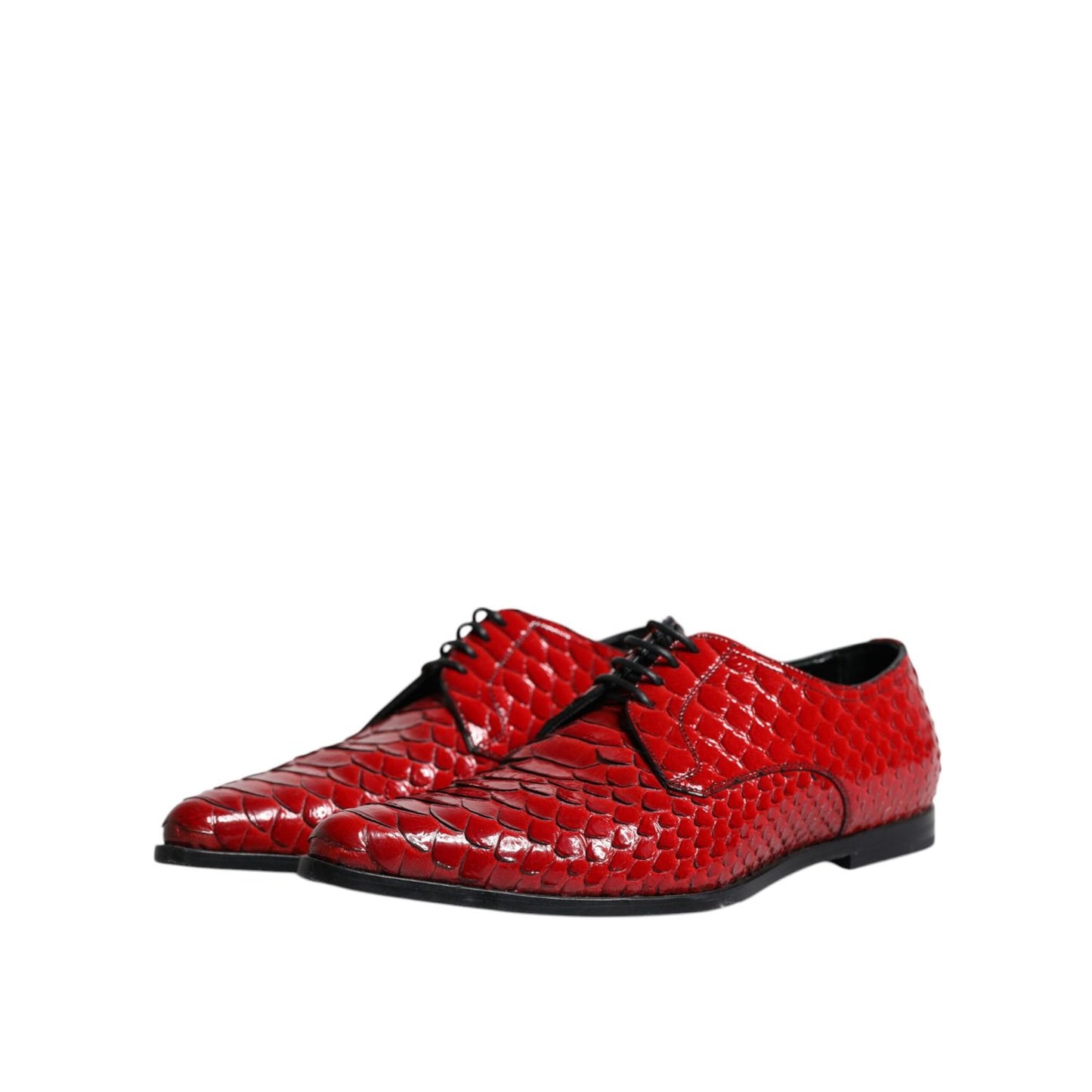 Dolce & Gabbana Red Textured Varnished Derby Men Formal Shoes