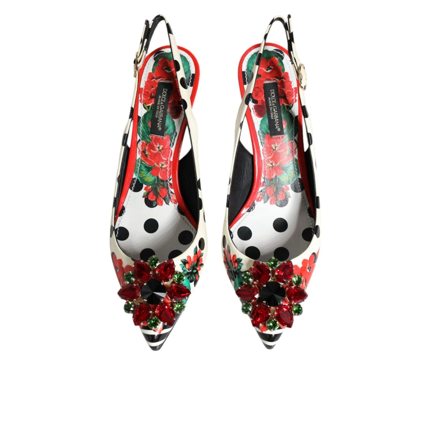 Dolce & Gabbana Multicolor Leather Crystal Heels Slingback Shoes