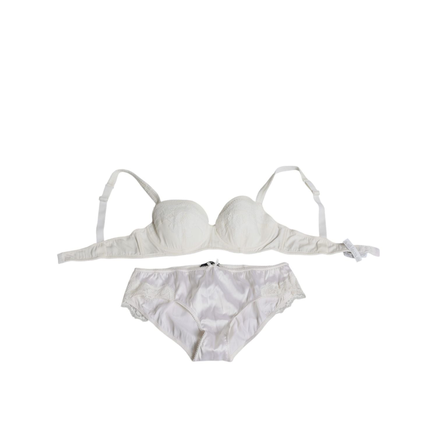 Dolce & Gabbana White Silk Stretch Panty Balconette Bra Underwear
