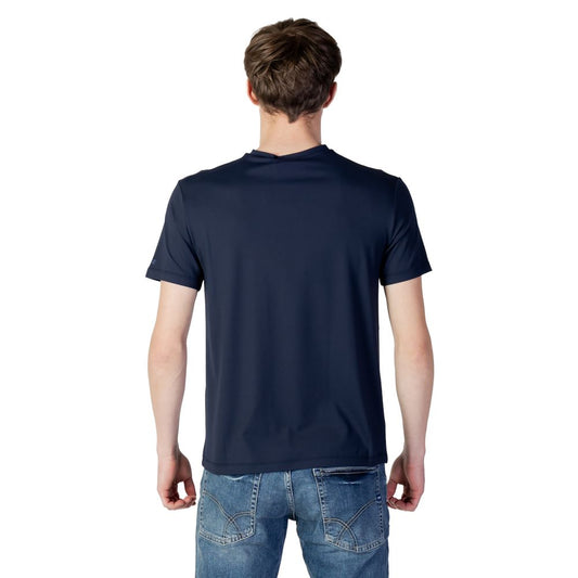 Back view of men's Suns blue polyester T-shirt, part of the Spring/Summer collection, made with 99% polyester and 1% elastane.