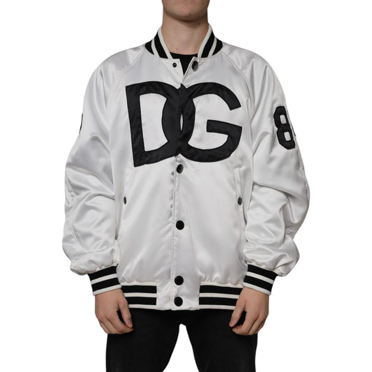 Dolce & Gabbana White Polyester Logo Full Zip Bomber Jacket JKT3867-50