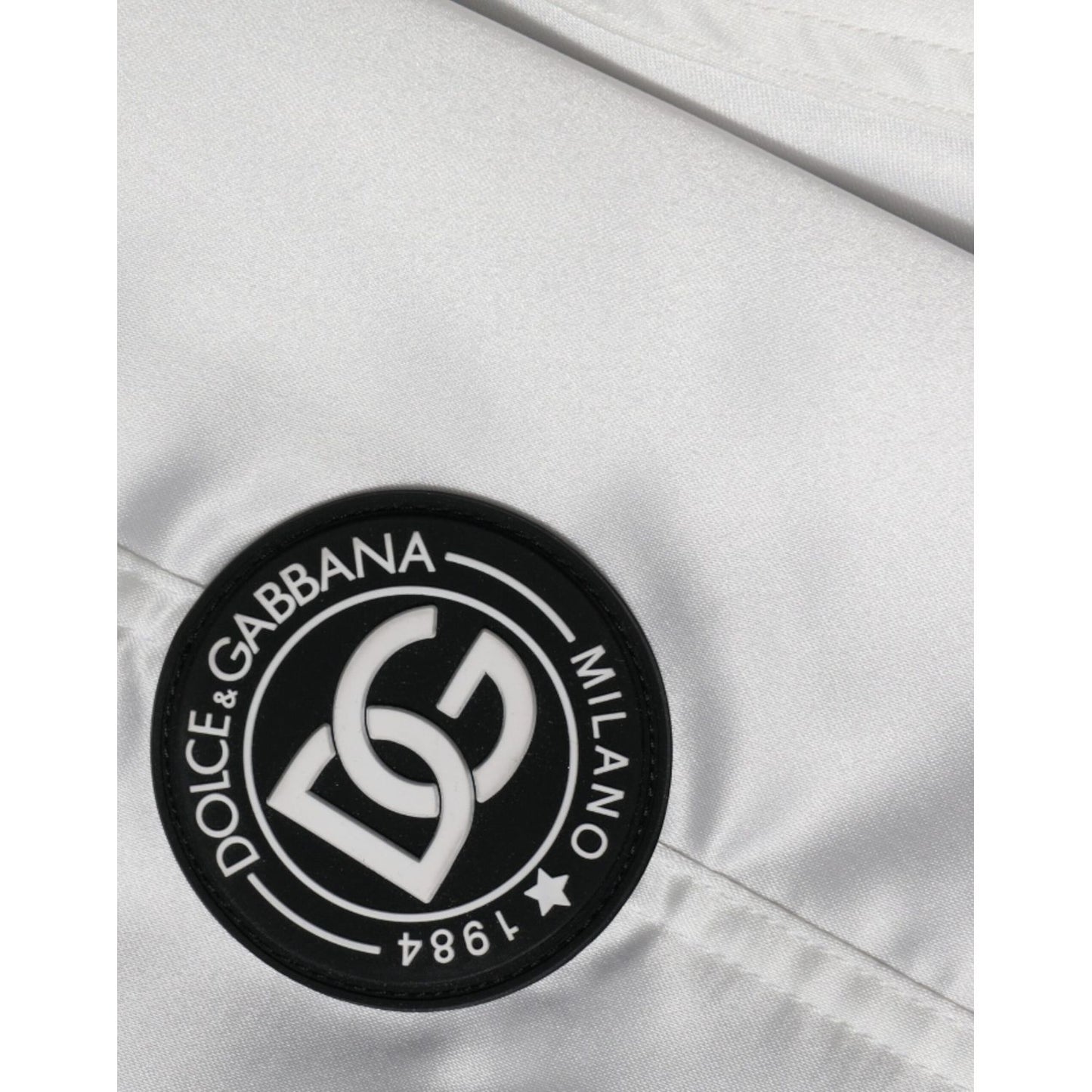 Dolce & Gabbana White Polyester Logo Full Zip Bomber Jacket
