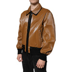 Dolce & Gabbana Brown Leather Full Zip Men Bomber Jacket JKT41576-46