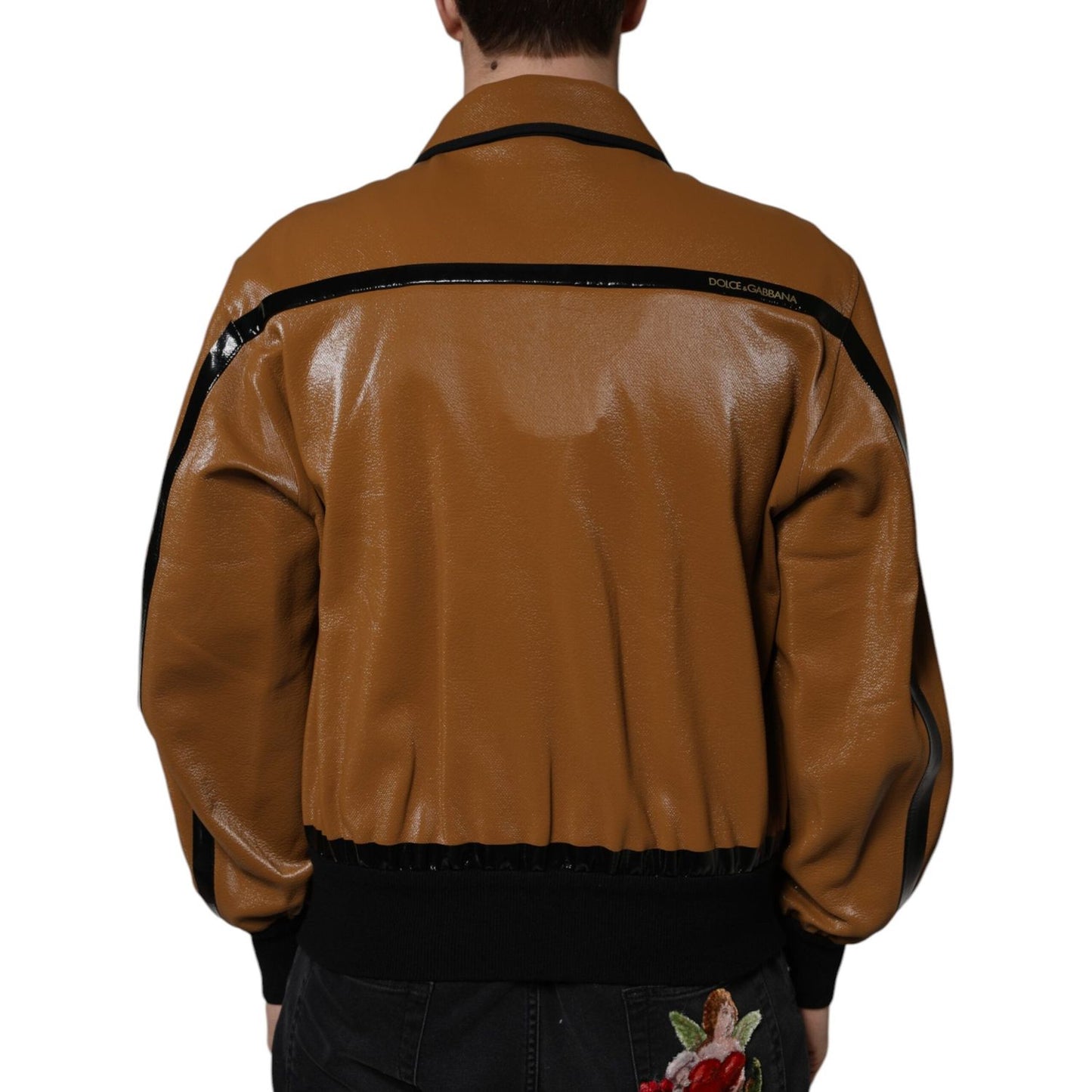 Dolce & Gabbana Brown Leather Full Zip Men Bomber Jacket JKT41576-46