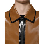 Dolce & Gabbana Brown Leather Full Zip Men Bomber Jacket JKT41576-46