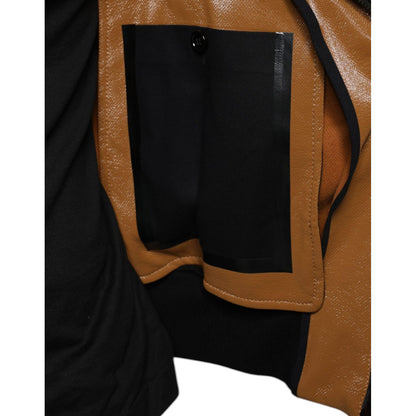 Dolce & Gabbana Brown Leather Full Zip Men Bomber Jacket