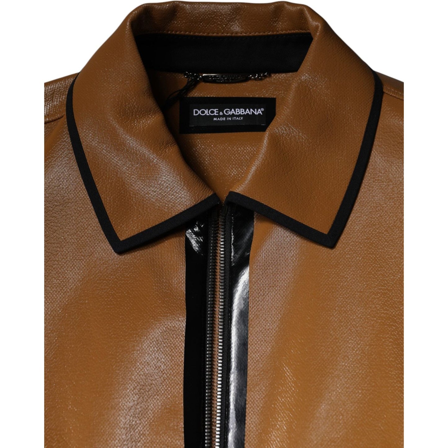 Dolce & Gabbana Brown Leather Full Zip Men Bomber Jacket JKT41576-46