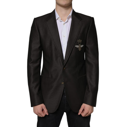 Dolce & Gabbana Blazer Brown Green Bee Wool Jacket Coat