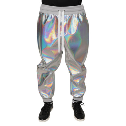 Dolce & Gabbana Silver Iridescent Men Jogger Sweatpants Pants