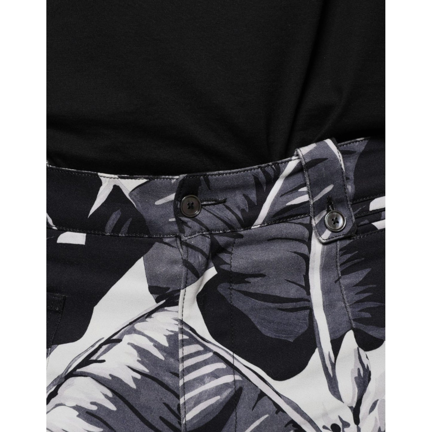 Dolce & Gabbana Gray Banana Leaf Cotton Stretch Capri Pants