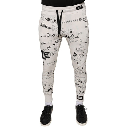 Dolce & Gabbana White Printed Cotton Jogger Sweatpants Pants
