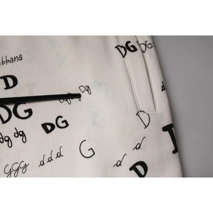 Dolce & Gabbana White Printed Cotton Jogger Sweatpants Pants