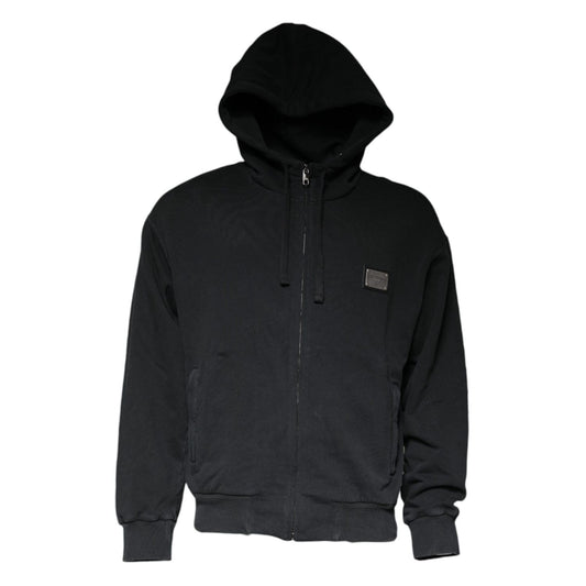 Dolce & Gabbana Black Logo Plaque Hooded Full Zip Sweater