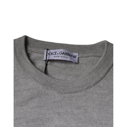 Dolce & Gabbana Light Gray Wool Crew Neck Pullover Sweater
