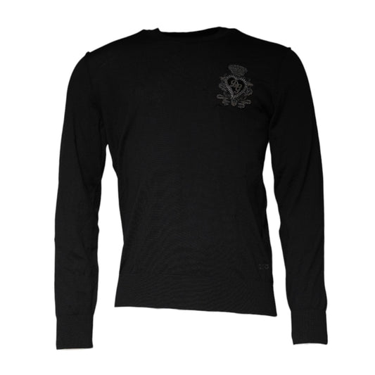 Dolce & Gabbana Black Crown Heart Crew Neck Pullover Sweater