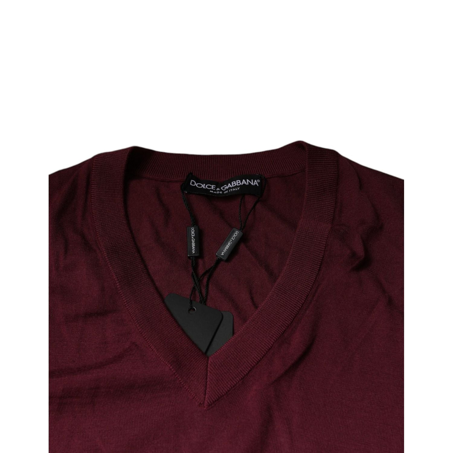 Dolce & Gabbana Maroon Cashmere V-neck Men Pullover Sweater