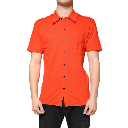 Dolce & Gabbana Orange Cotton Button Down Casual Polo Shirt