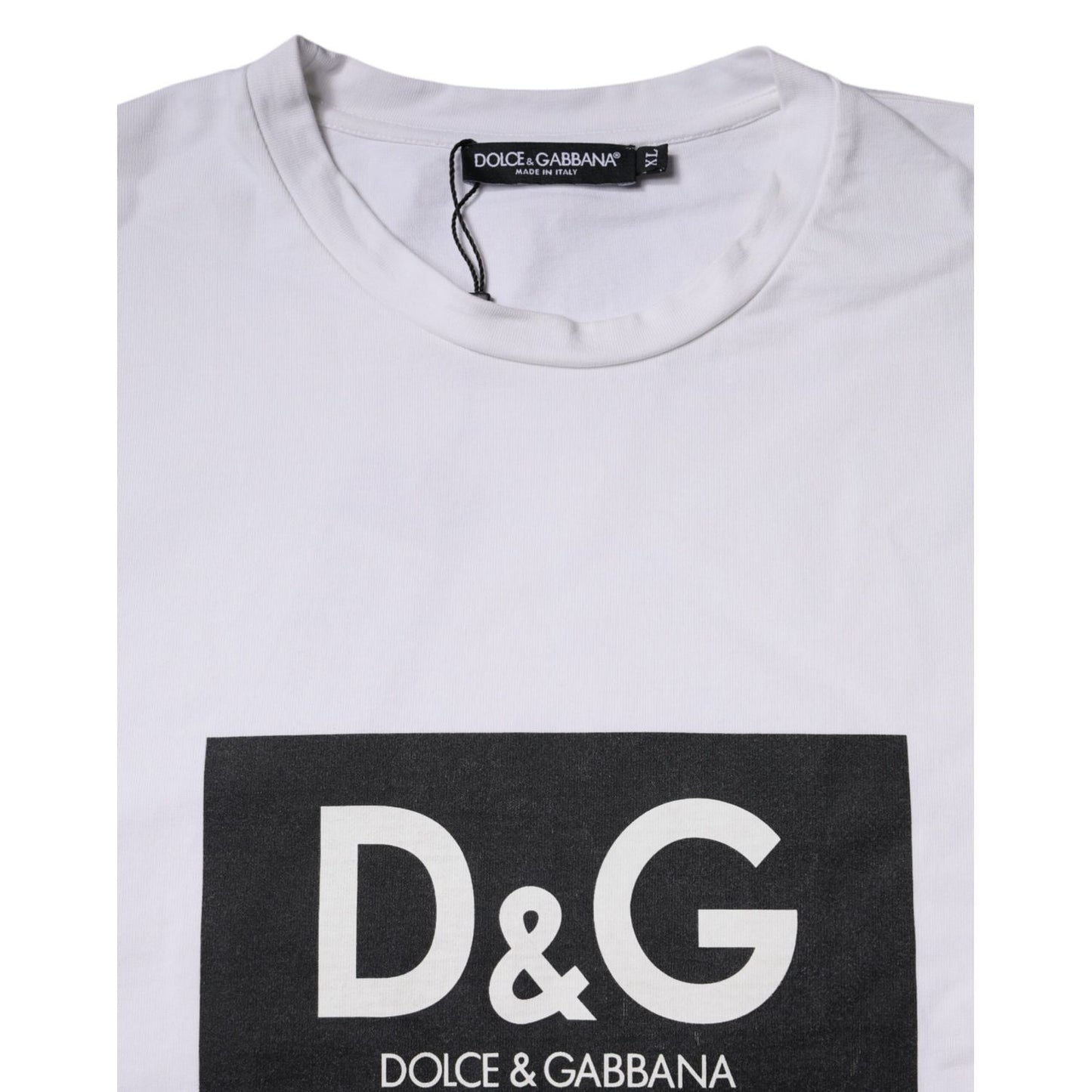Dolce & Gabbana White Logo Print Cotton Crew Neck T-shirt