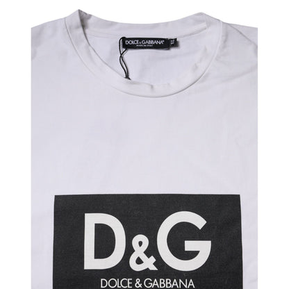 Dolce & Gabbana White Logo Print Cotton Crew Neck T-shirt