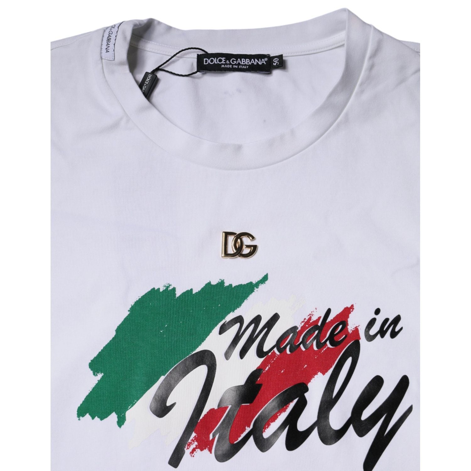 Dolce & Gabbana White Graphic Print Cotton Crew Neck T-shirt