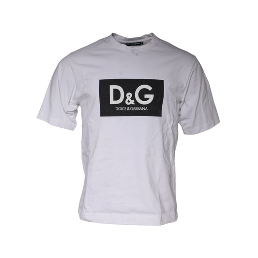 Dolce & Gabbana White Logo Print Cotton Crew Neck T-shirt