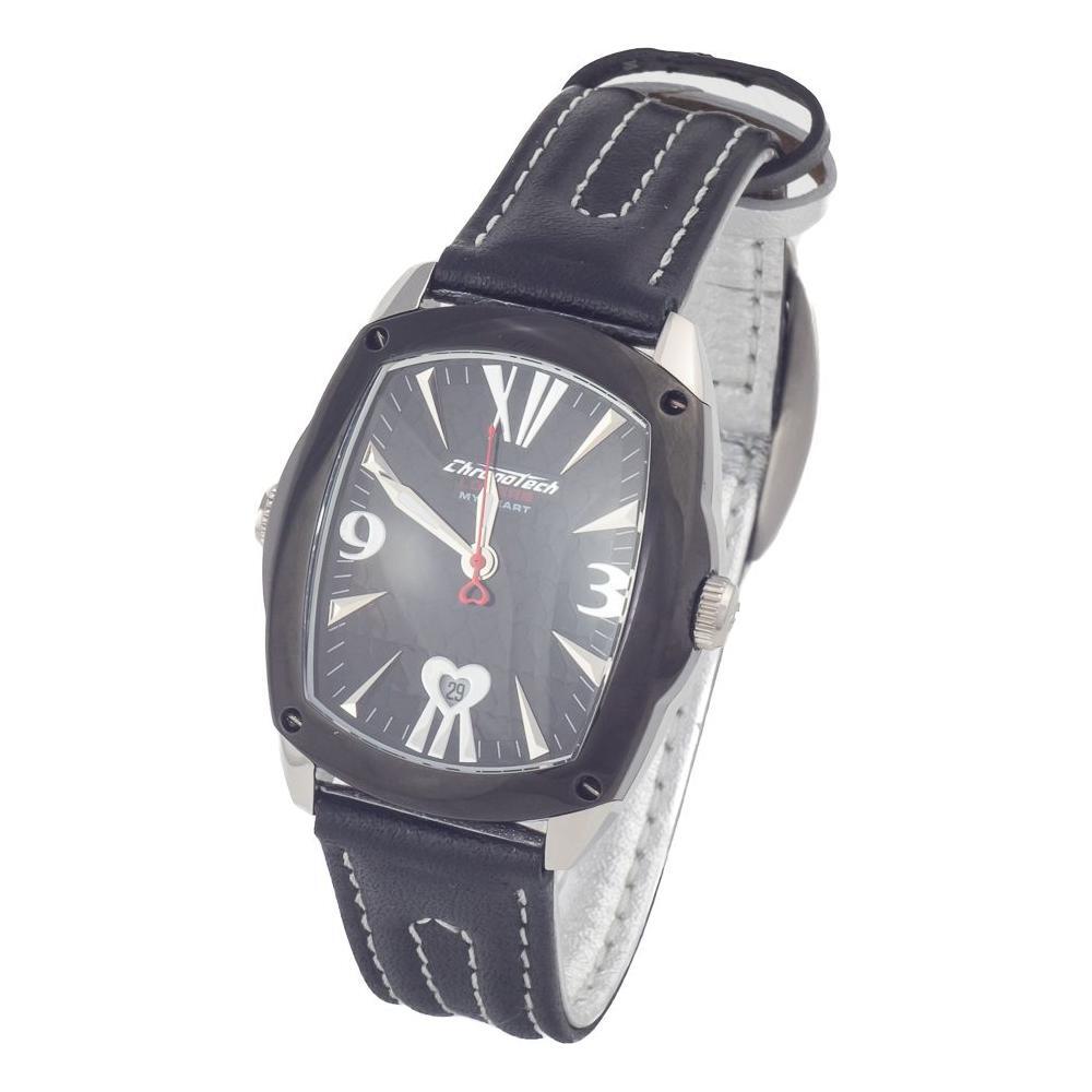 Chronotech Black Leather Watch