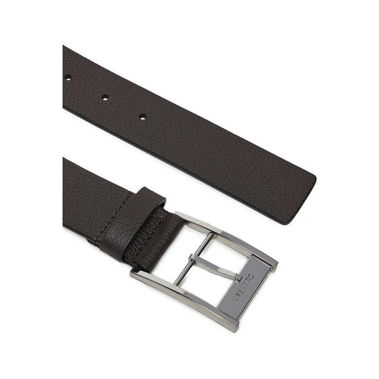 Calvin Klein men's brown leather belt with silver buckle, 100% leather, autumn/winter collection, 105 cm long, 3.5 cm wide.