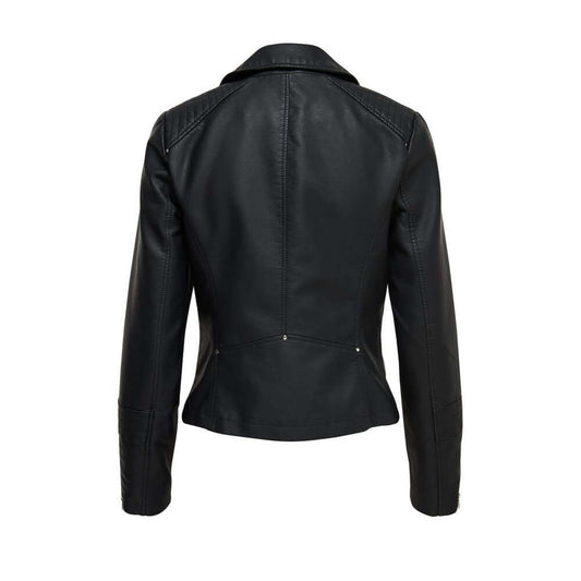 Back view of Only Black Viscose Faux Leather Biker Jacket for Women