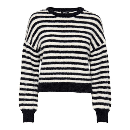 Only Black And White Marabou Sweatshirt with striped design, soft and versatile for women's fashion.