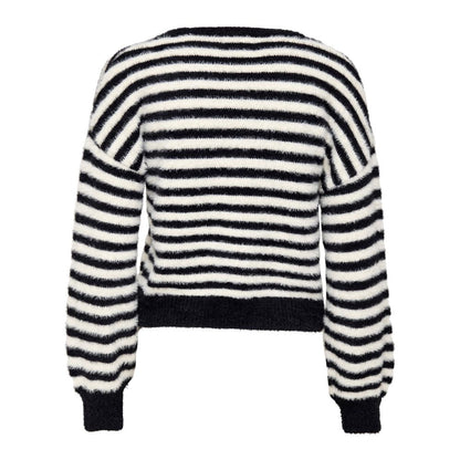 Only Black And White Marabou Sweatshirt, back view, striped design, soft and comfortable fabric.