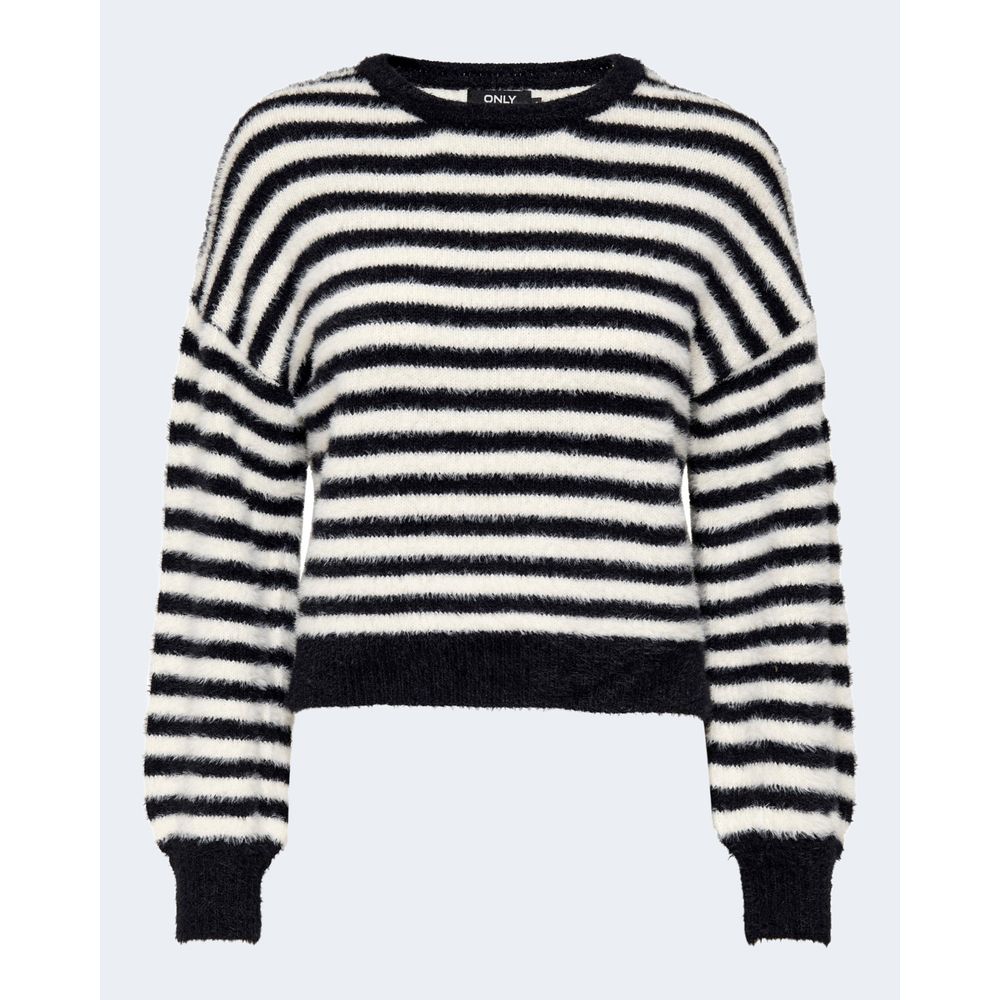 Only Black And White Marabou Sweatshirt with stripes, soft nylon-acrylic blend, versatile and stylish for casual occasions.