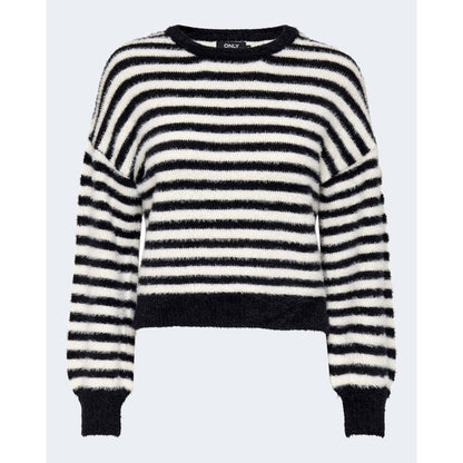 Only Black And White Marabou Sweatshirt with stripes, soft nylon-acrylic blend, versatile and stylish for casual occasions.