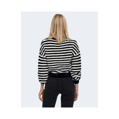 Rear view of Only Black And White Marabou Sweatshirt featuring stripes and a casual fit for women's fashion.