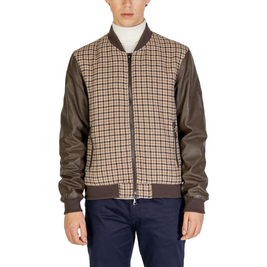 Gianni Lupo brown polyester jacket with wool blend, fall/winter collection, men's fashion, stylish houndstooth pattern