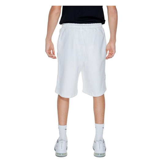 Men's white cotton Bermuda shorts, spring/summer collection, back view with elastic waistband, relaxed fit, 100% cotton.