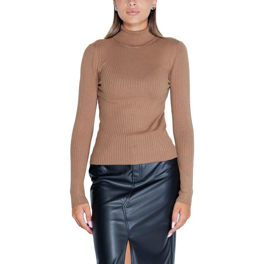 Jacqueline De Yong Brown Viscose T-Shirt for Women, Fall/Winter Collection, Long Sleeve Knitwear with 80% Viscose, 20% Nylon