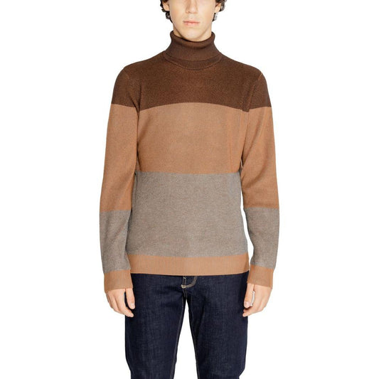 Hamaki-Ho brown viscose men's sweater, fall/winter collection, 70% viscose, 30% nylon, stylish knitwear for cool seasons.