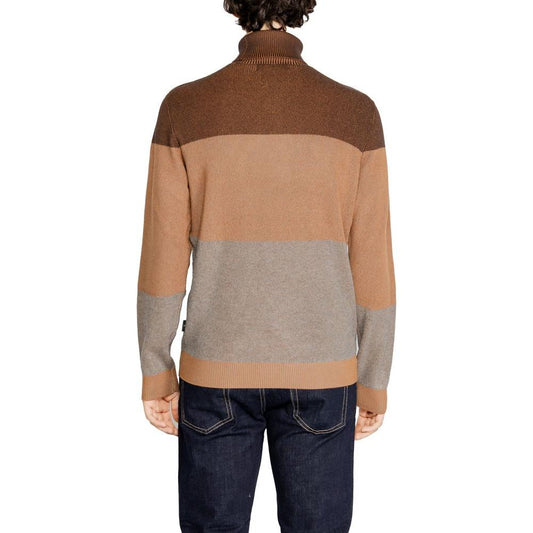 Back view of Hamaki-Ho brown viscose sweater for men, showing color-block design. Part of the Fall/Winter knitwear collection.
